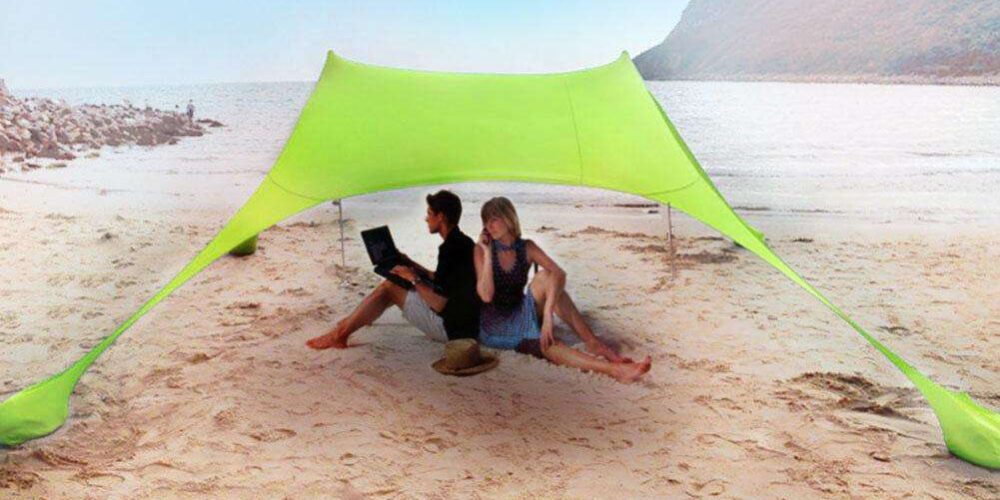 Beach Tent Sunshade with Sandbags and Shade Membrane for Beach Umbrella