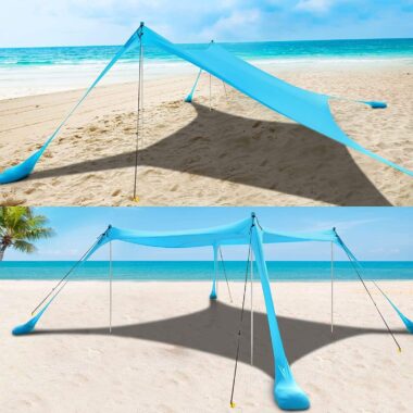 Custom Logo Beach Tent with Windproof Canopy and Sandbags for Family Travel