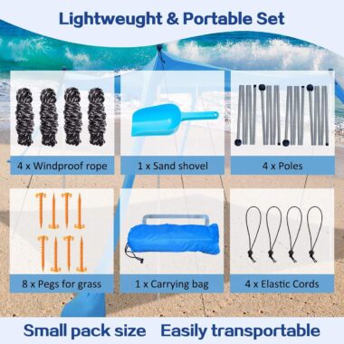 Custom Logo Beach Tent with Windproof Canopy and Sandbags for Family Travel