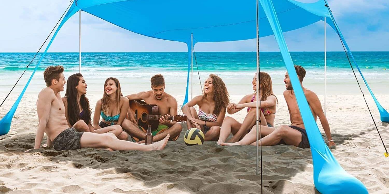 Custom Logo Beach Tent with Windproof Canopy and Sandbags for Family Travel