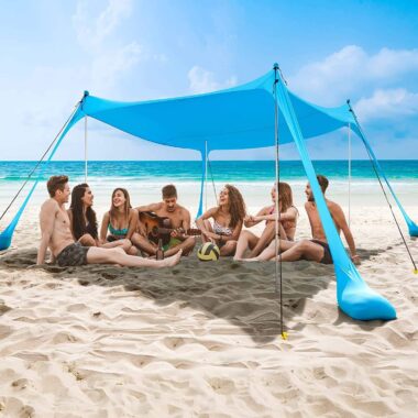 Custom Logo Beach Tent with Windproof Canopy and Sandbags for Family Travel