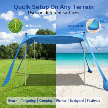 Factory Beach Tent Pop-up Shade with Windproof Rope for Stable Sun Protection