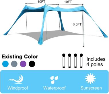 Family Beach Tent Sunshade Canopy with Pop-up Sun Shelter and Carry Bag