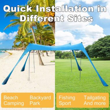 Family Beach Tent Sunshade Canopy with Pop-up Sun Shelter and Carry Bag