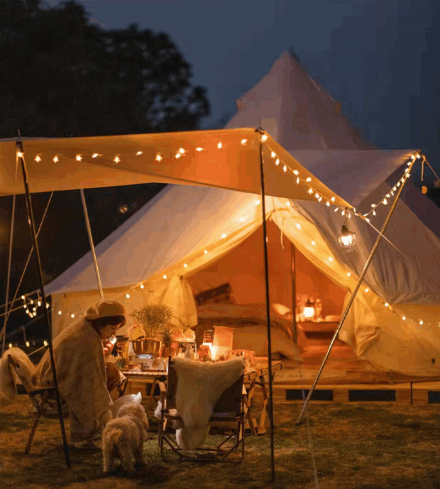 Family Outdoor Glamping Cotton Yurt Teepee Tent – 4-Season Canvas Bell Tent for Sale