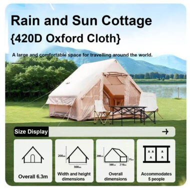 6.3㎡ One-Bedroom Inflatable Air Tent for 5 Persons – Waterproof Oxford with Skylight
