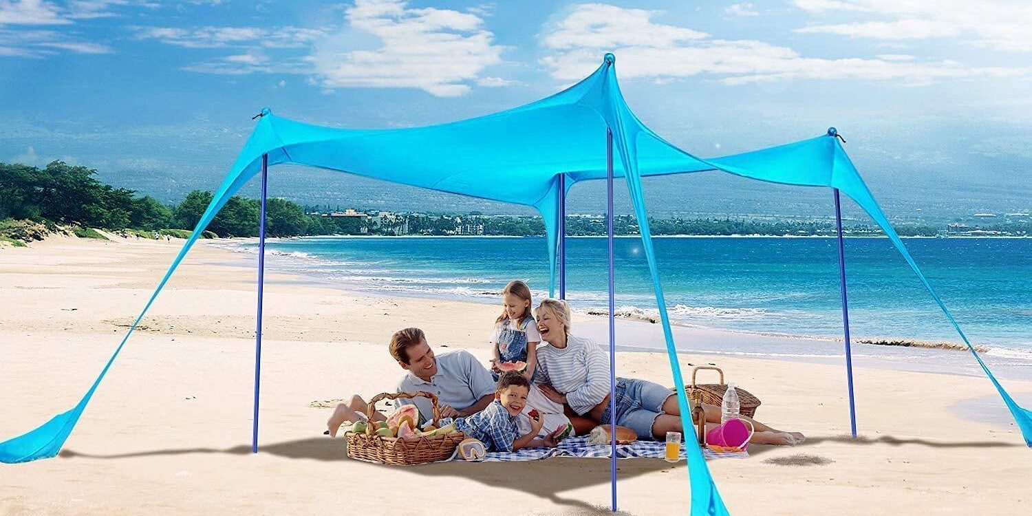 Portable Iron Pole Sun Shelter Beach Tent with Sand Anchor for Outdoor Camping