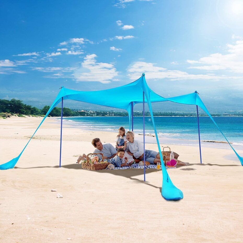 Portable Iron Pole Sun Shelter Beach Tent with Sand Anchor for Outdoor Camping
