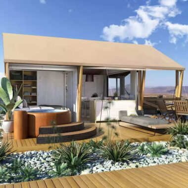 Luxury Eco-Friendly Glamping Tent with Glass Entrance – Wooden Safari Lodge for Resorts