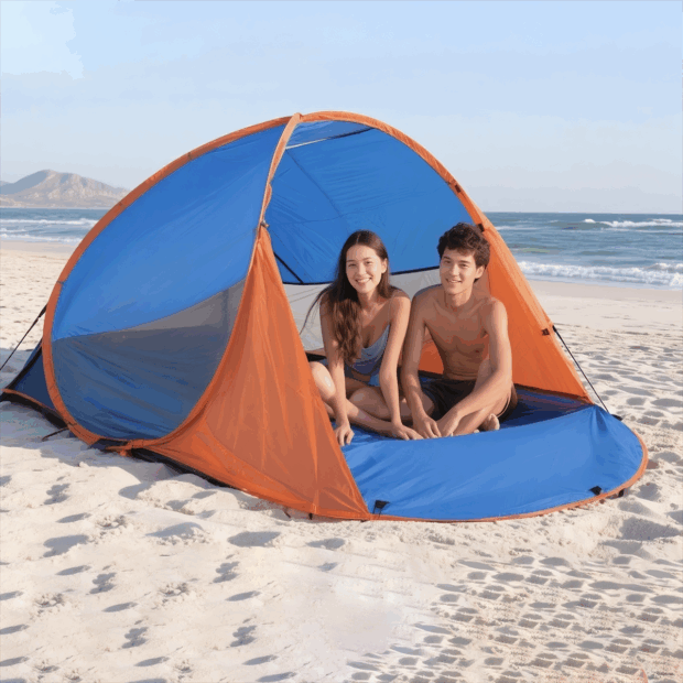 UPF 50+ Pop-up Beach Tent with Sandbag Stability and UV Protection