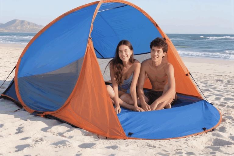 UPF 50+ Pop-up Beach Tent Sandbag Stability, Easy Setup 3-4 Person Outdoor Sunshade (2) UPF 50+ Pop-up Beach Tent with Sandbag Stability and UV Protection