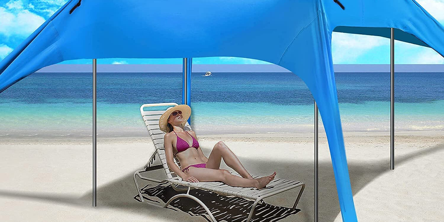 UPF50+ Sun Shelter Beach Tent with Aluminum Pole and Sandbags