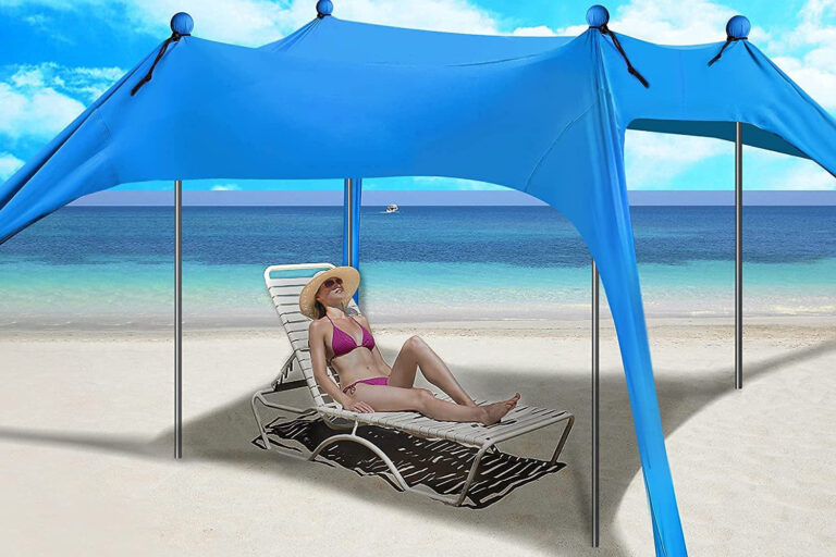 UPF50+ Sun Shelter Beach Tent with Waterproof Aluminum Pole & Sandbags for Summer Camping Activities (1) UPF50+ Sun Shelter Beach Tent with Aluminum Pole and Sandbags